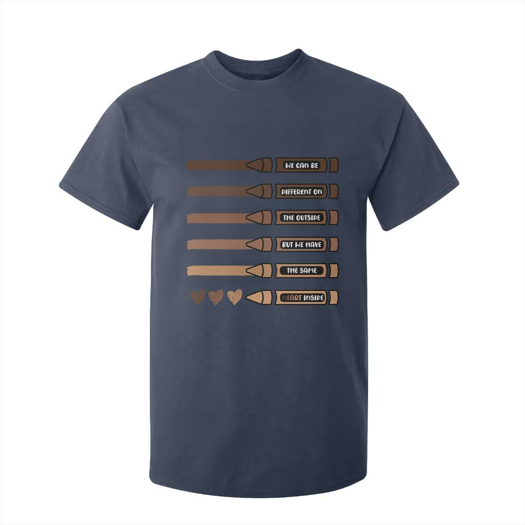 Melanin Black Teacher T Shirt For Kid We Can Be Different On The Outside But We Have The Same Heart Inside