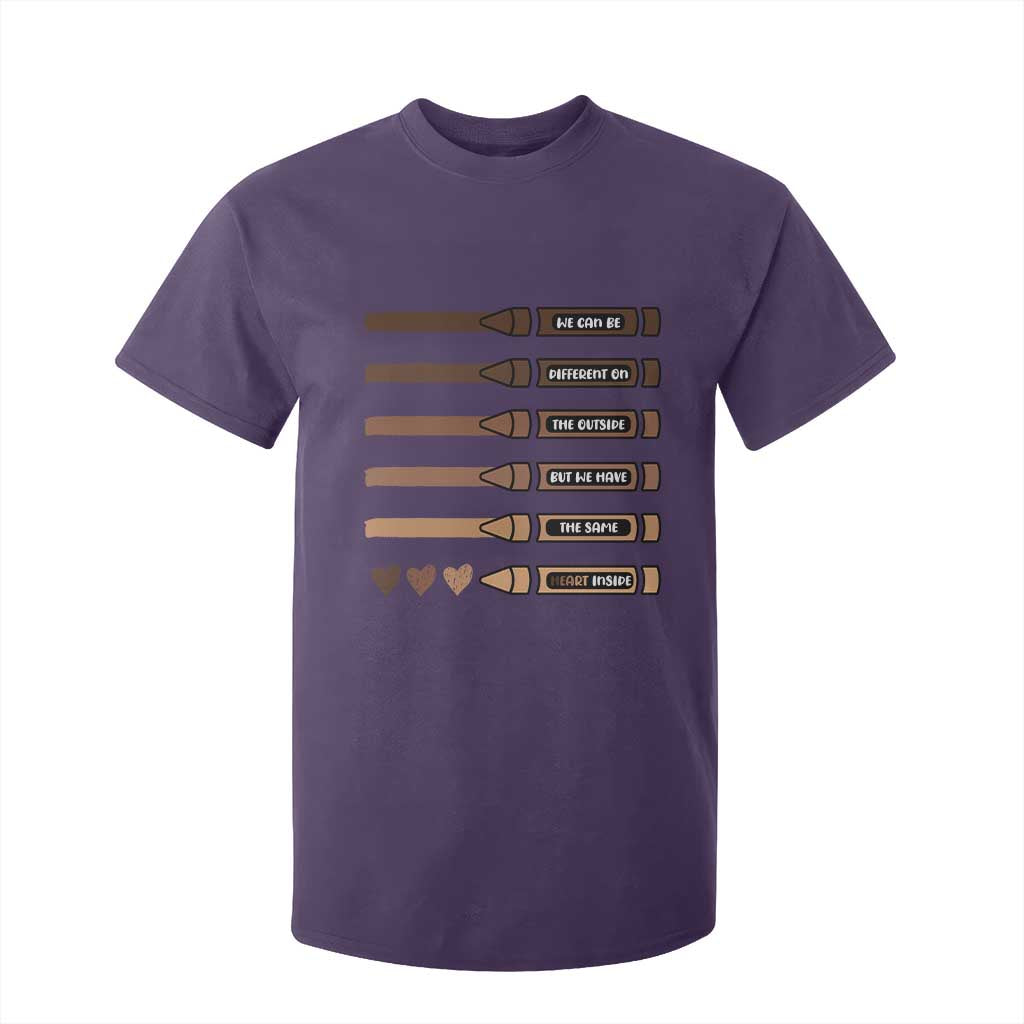 Melanin Black Teacher T Shirt For Kid We Can Be Different On The Outside But We Have The Same Heart Inside
