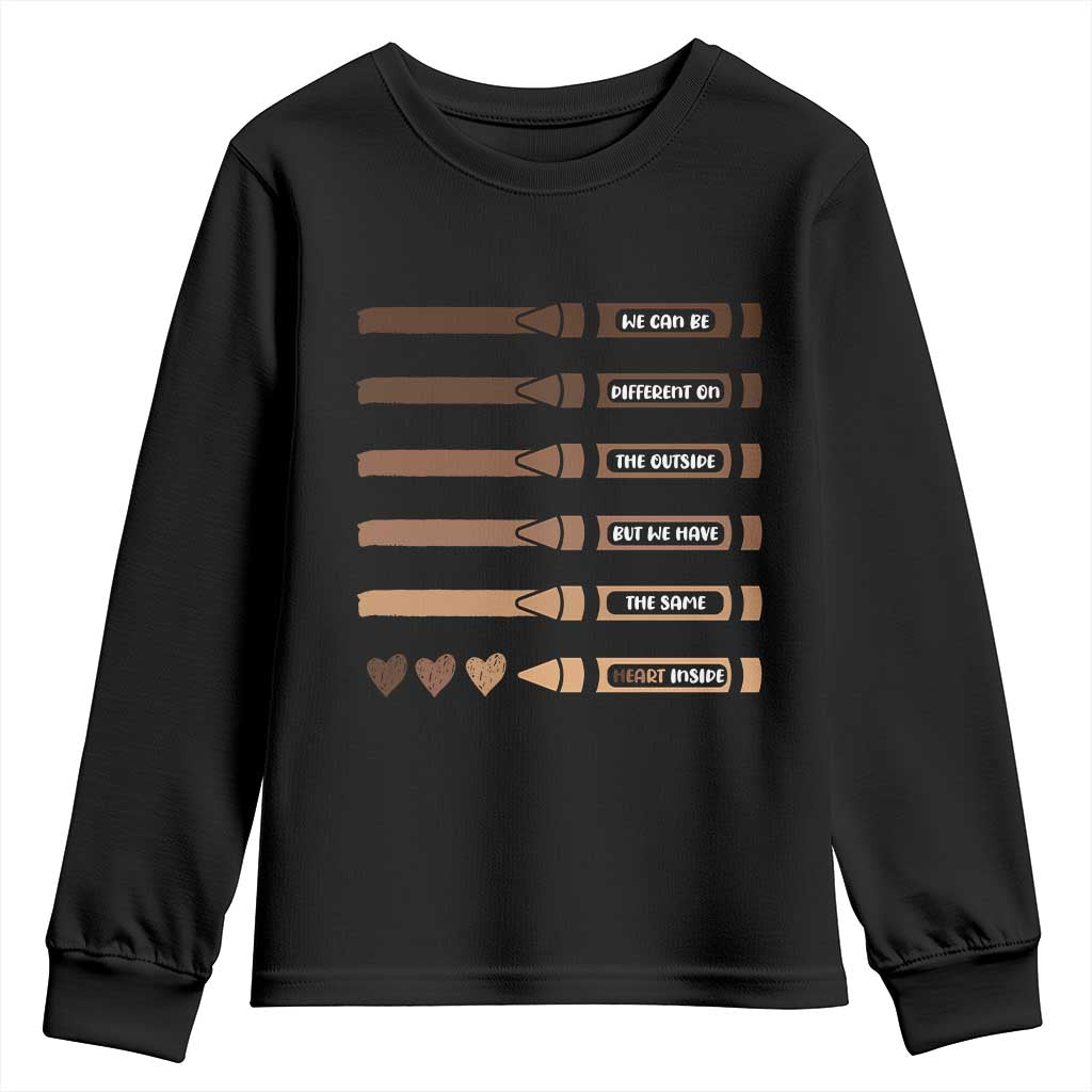 Melanin Black Teacher Youth Sweatshirt We Can Be Different On The Outside But We Have The Same Heart Inside