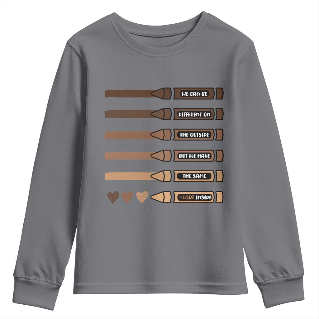 Melanin Black Teacher Youth Sweatshirt We Can Be Different On The Outside But We Have The Same Heart Inside