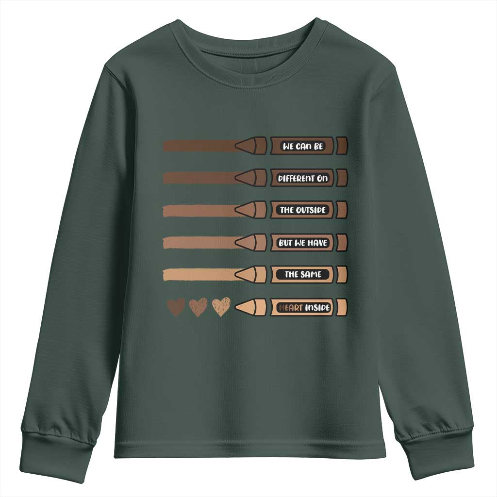 Melanin Black Teacher Youth Sweatshirt We Can Be Different On The Outside But We Have The Same Heart Inside
