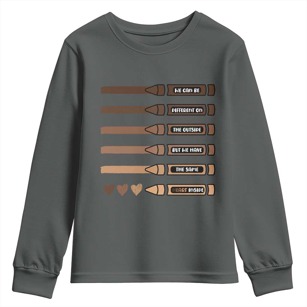 Melanin Black Teacher Youth Sweatshirt We Can Be Different On The Outside But We Have The Same Heart Inside