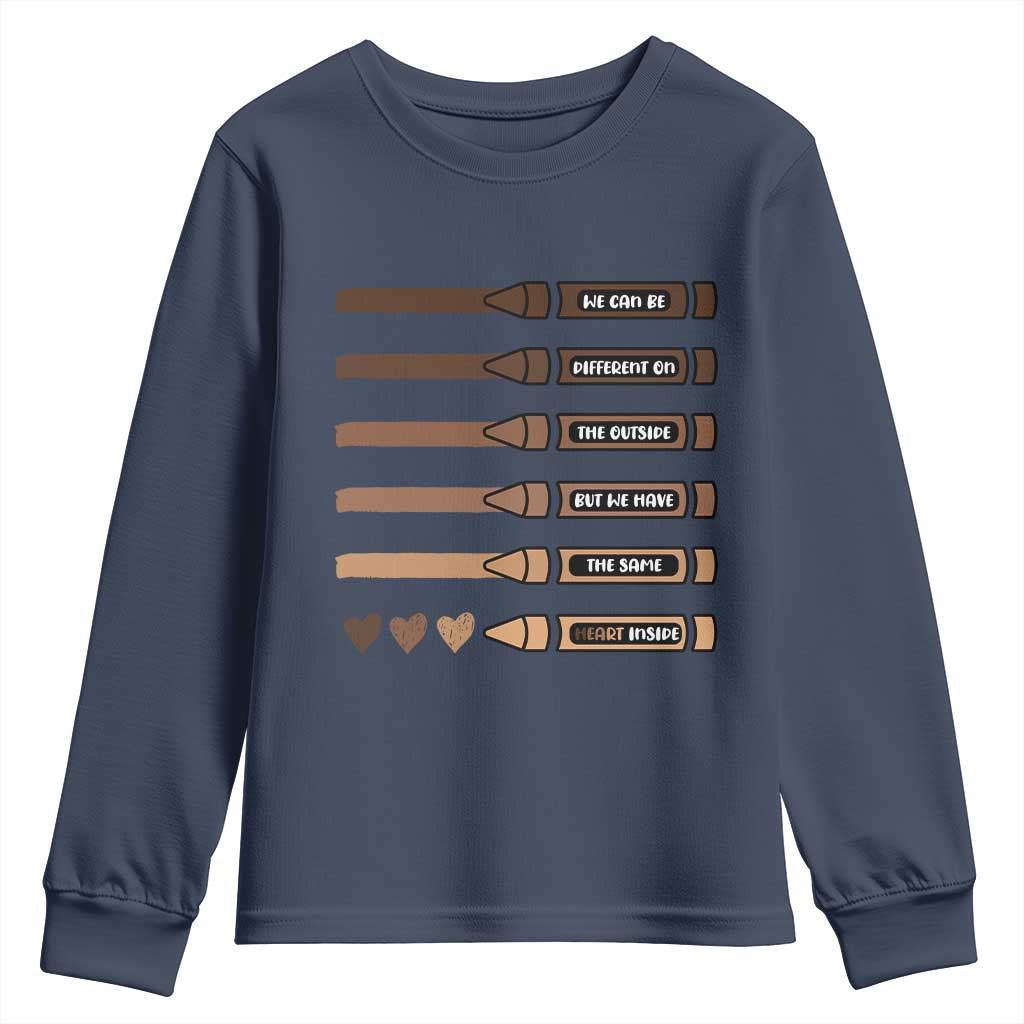 Melanin Black Teacher Youth Sweatshirt We Can Be Different On The Outside But We Have The Same Heart Inside