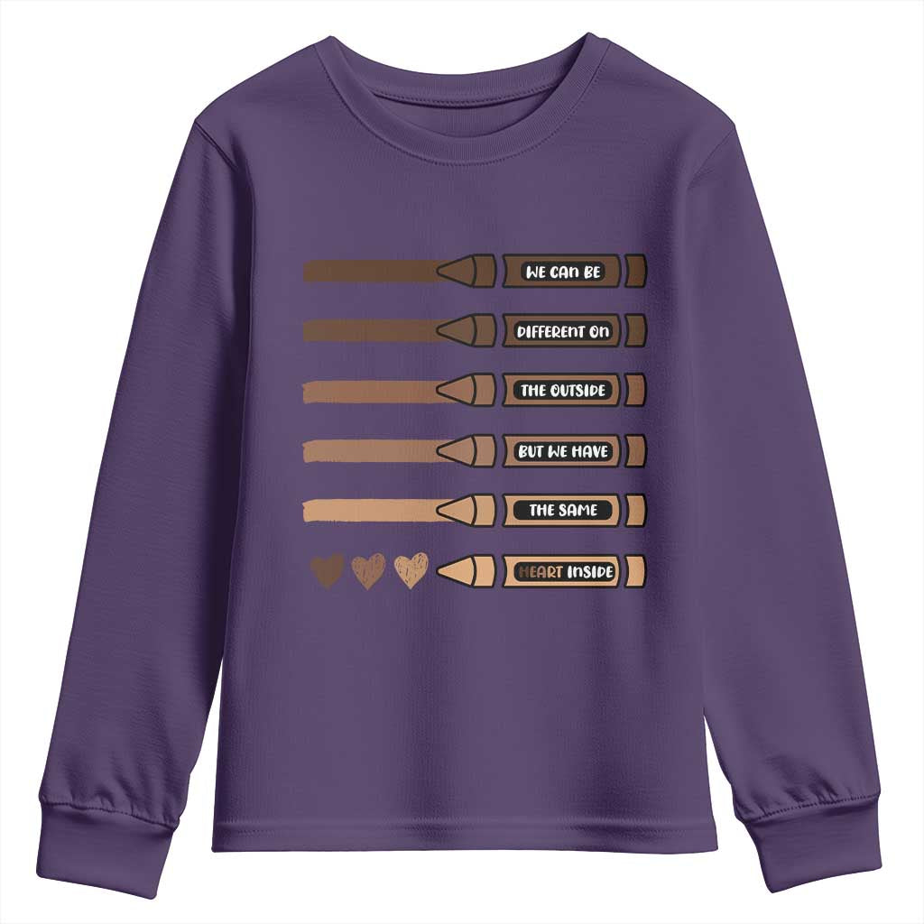 Melanin Black Teacher Youth Sweatshirt We Can Be Different On The Outside But We Have The Same Heart Inside
