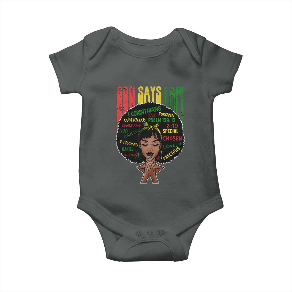 Proud Black African American Baby Onesie God Says I Am Black History Month Retro Afro Girl