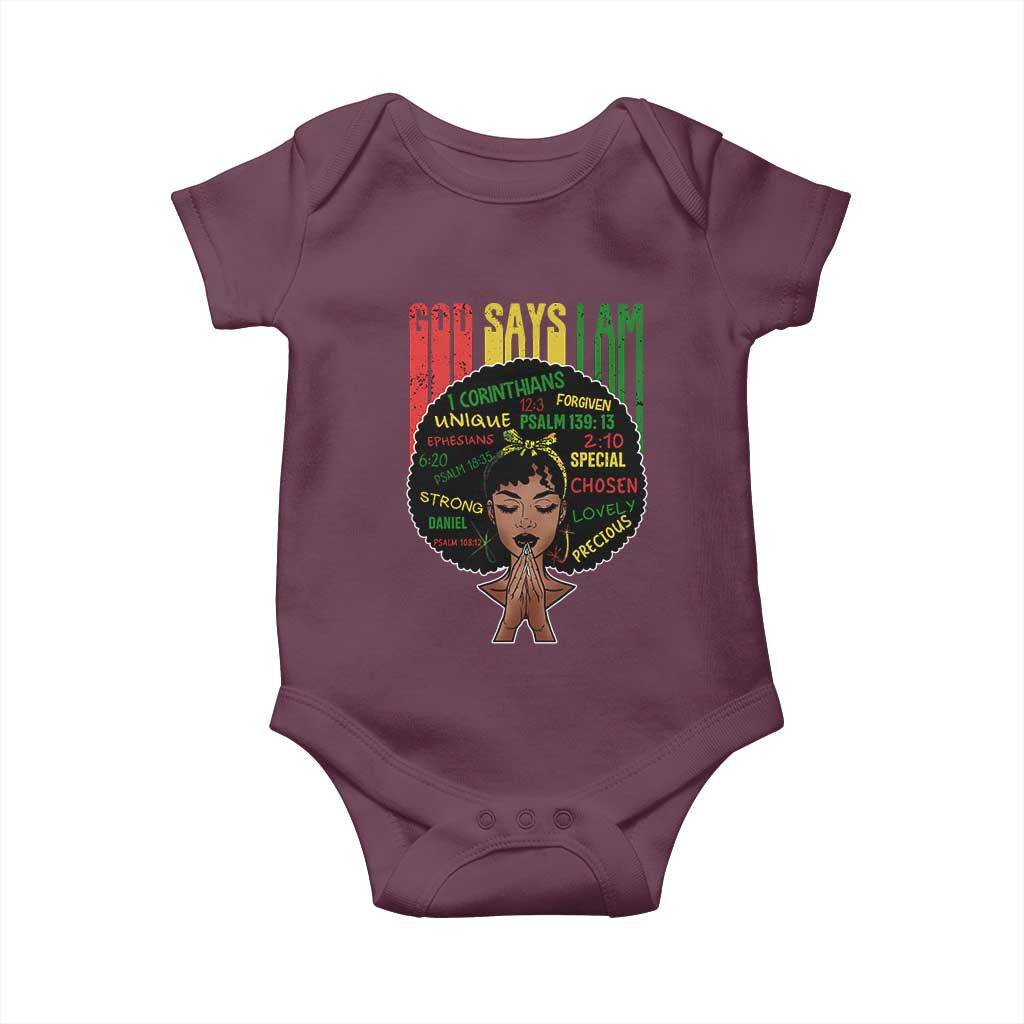 Proud Black African American Baby Onesie God Says I Am Black History Month Retro Afro Girl