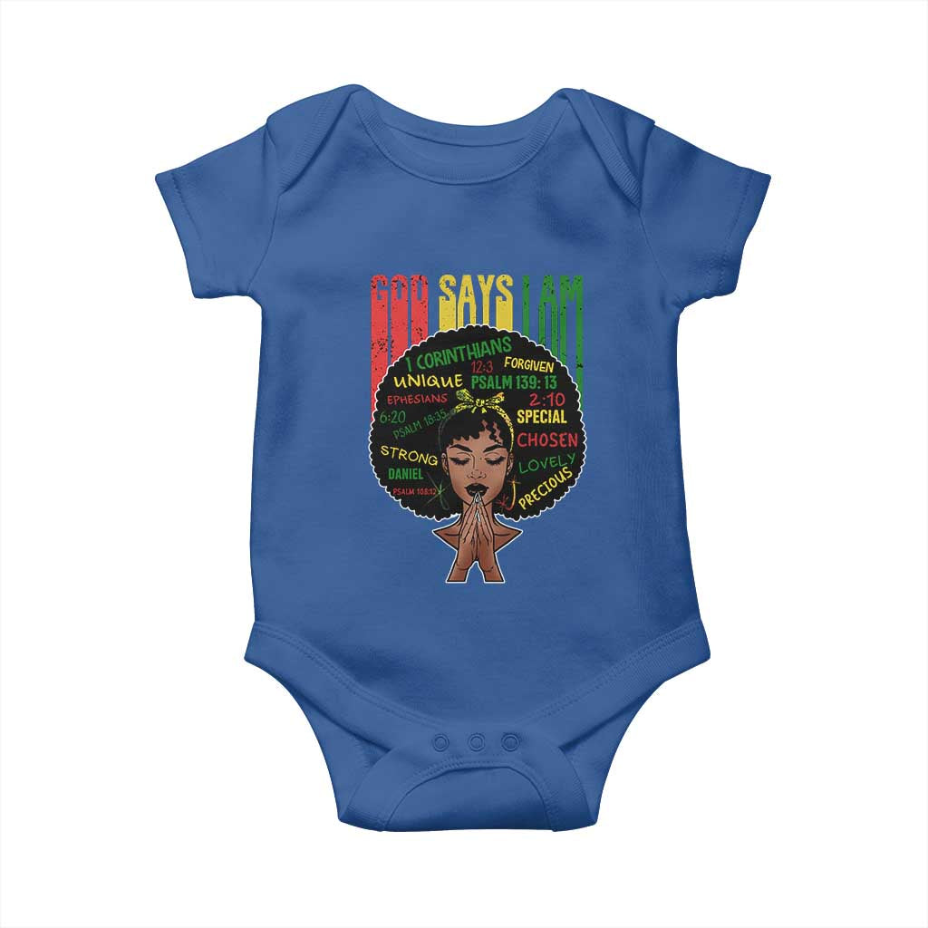 Proud Black African American Baby Onesie God Says I Am Black History Month Retro Afro Girl