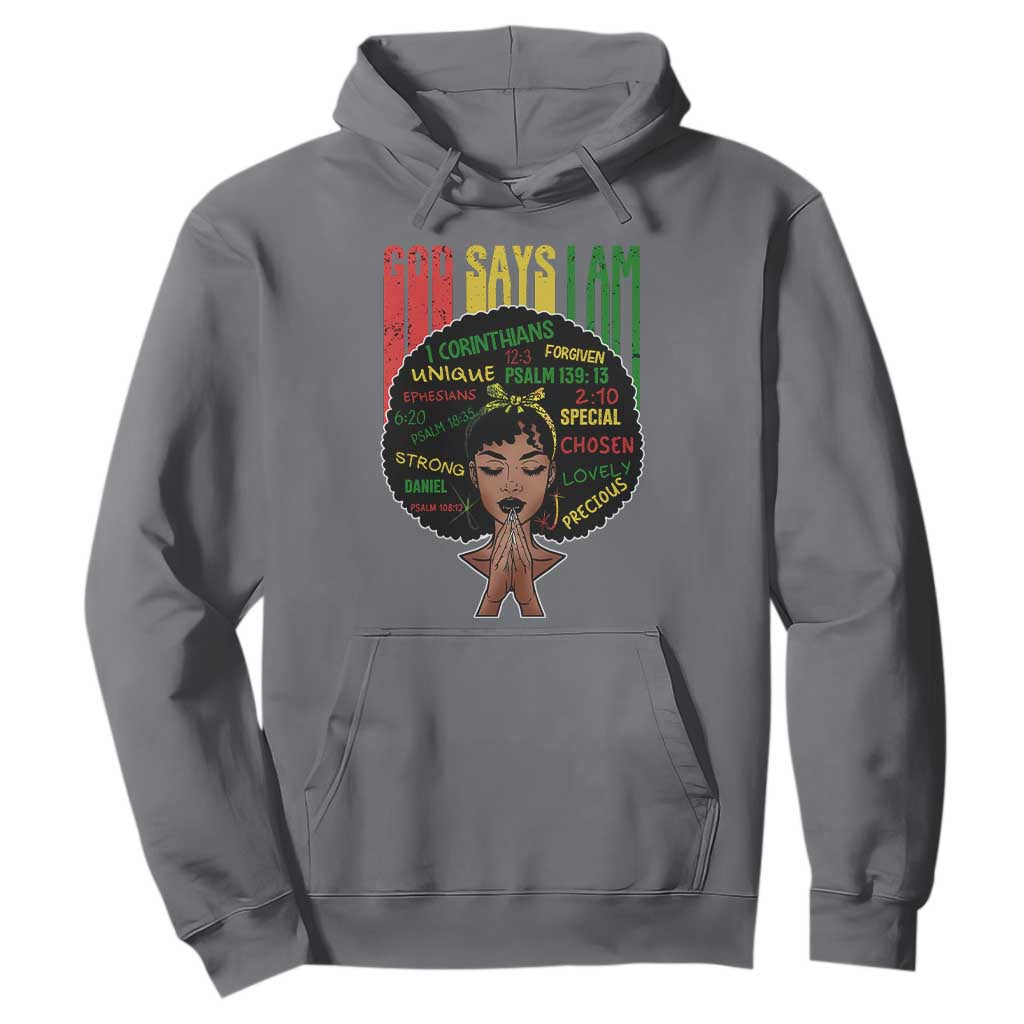 Proud Black African American Hoodie God Says I Am Black History Month Retro Afro Girl