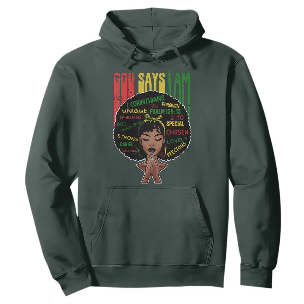 Proud Black African American Hoodie God Says I Am Black History Month Retro Afro Girl