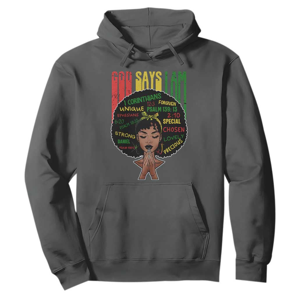 Proud Black African American Hoodie God Says I Am Black History Month Retro Afro Girl