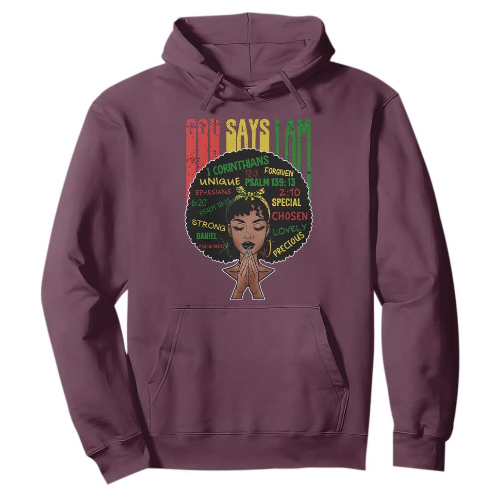 Proud Black African American Hoodie God Says I Am Black History Month Retro Afro Girl