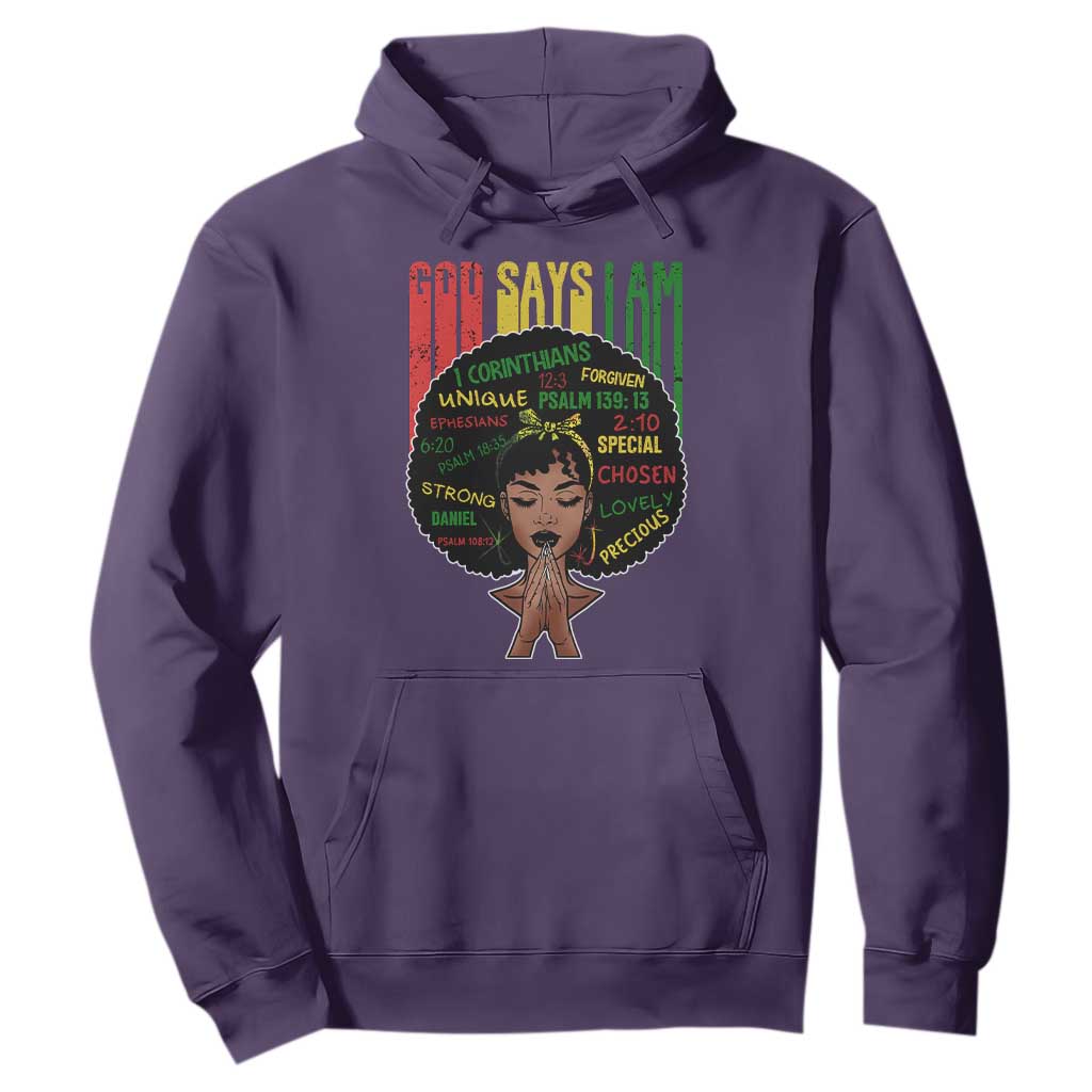 Proud Black African American Hoodie God Says I Am Black History Month Retro Afro Girl