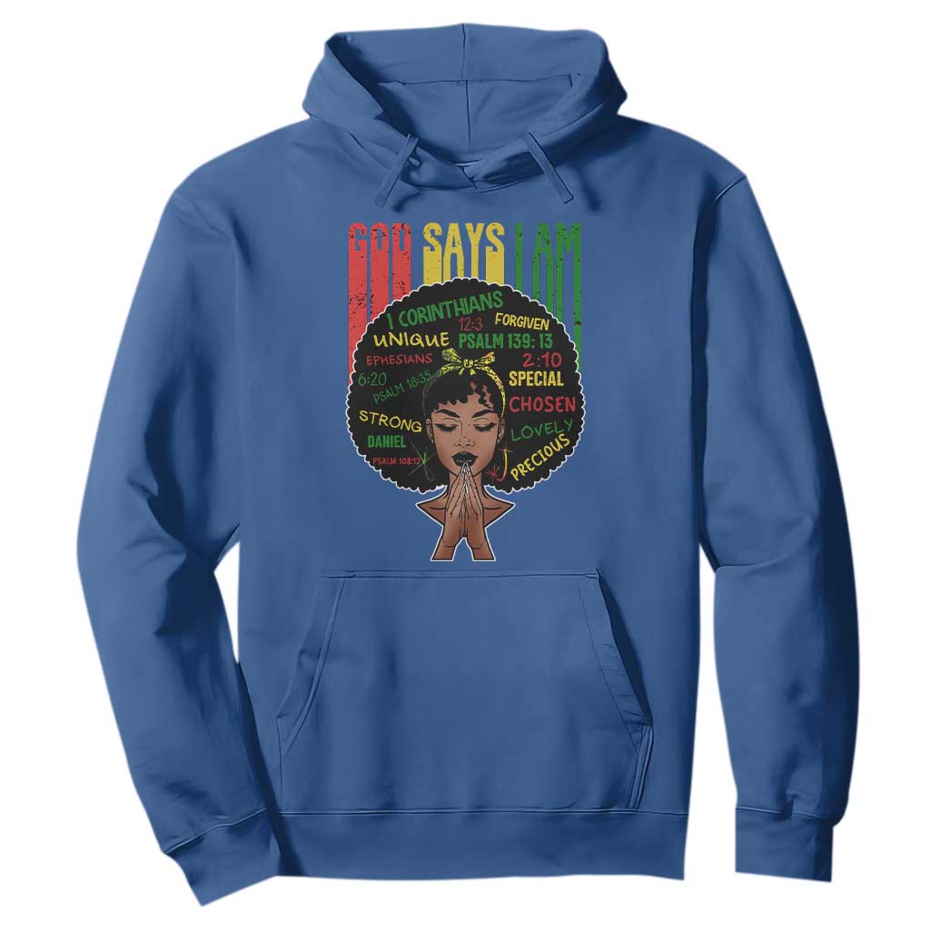 Proud Black African American Hoodie God Says I Am Black History Month Retro Afro Girl