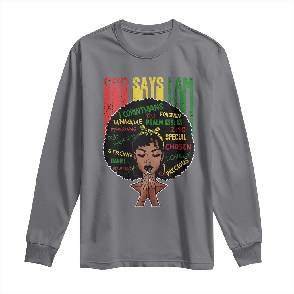 Proud Black African American Long Sleeve Shirt God Says I Am Black History Month Retro Afro Girl