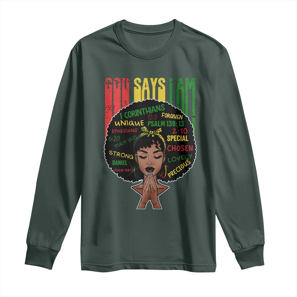 Proud Black African American Long Sleeve Shirt God Says I Am Black History Month Retro Afro Girl