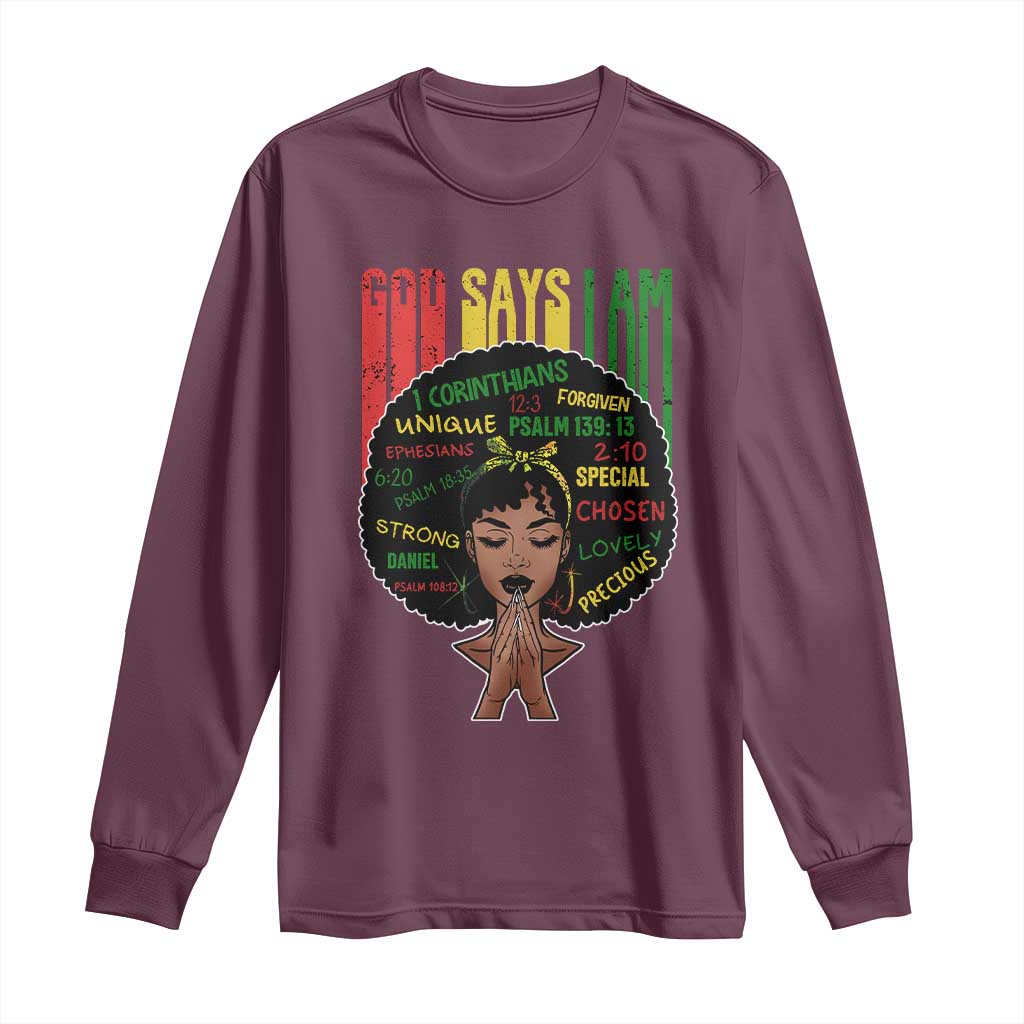 Proud Black African American Long Sleeve Shirt God Says I Am Black History Month Retro Afro Girl