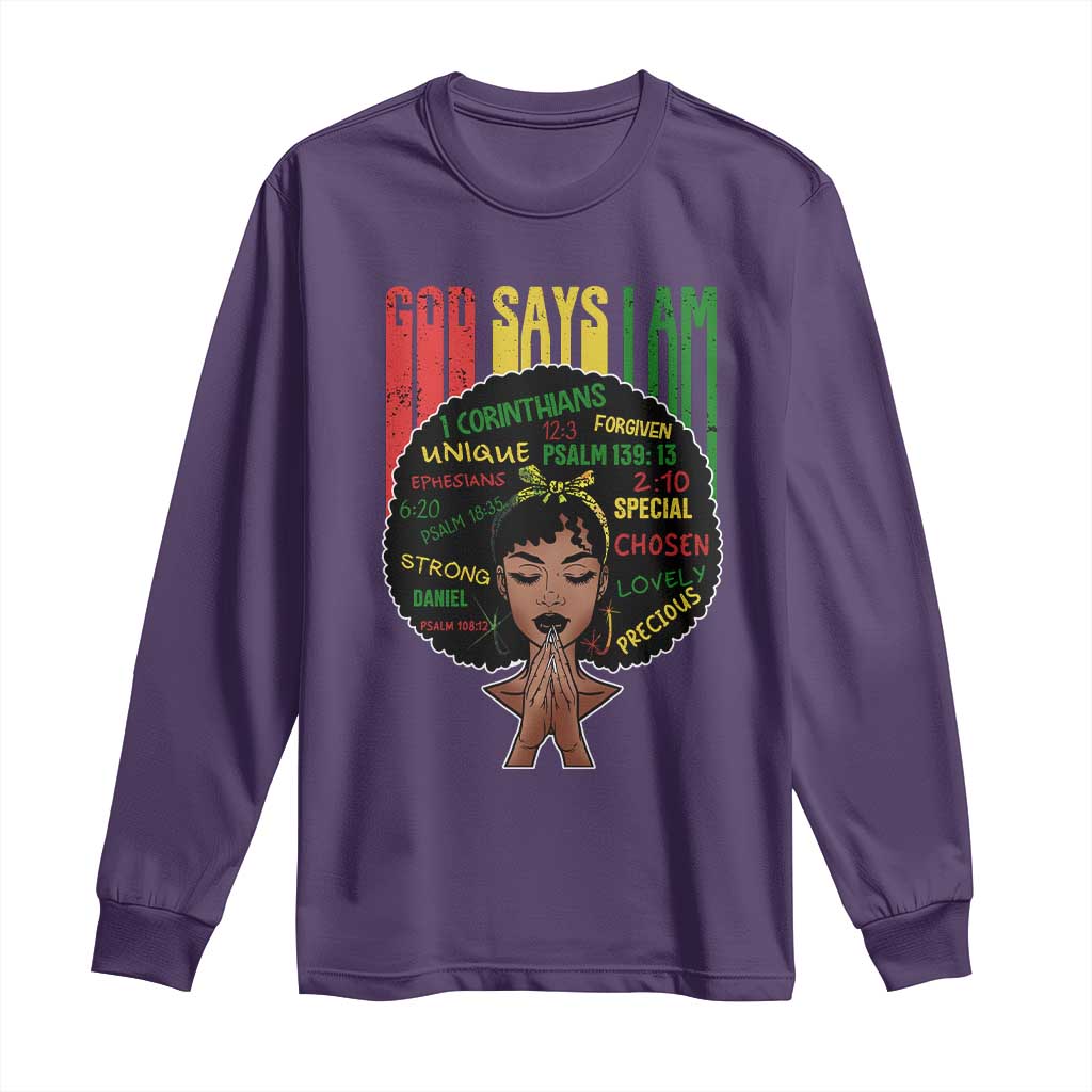 Proud Black African American Long Sleeve Shirt God Says I Am Black History Month Retro Afro Girl