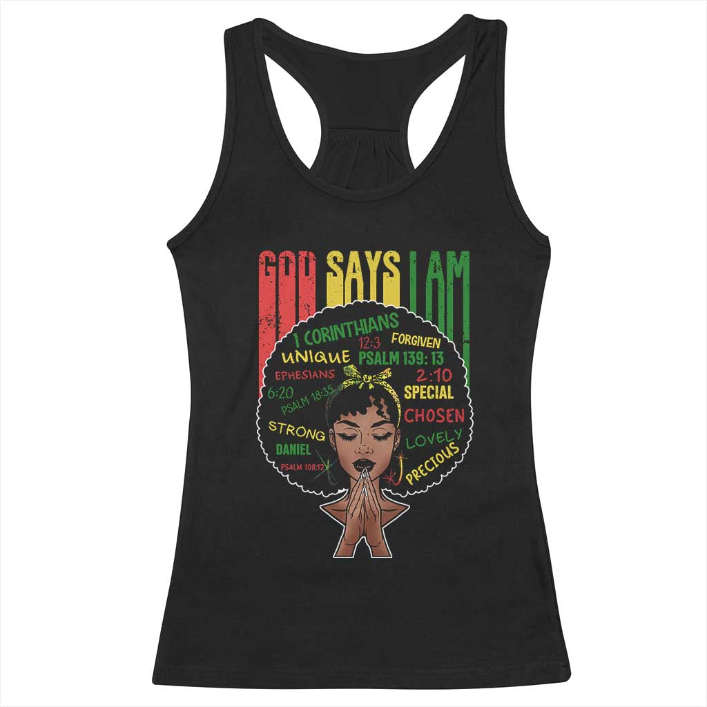 Proud Black African American Racerback Tank Top God Says I Am Black History Month Retro Afro Girl