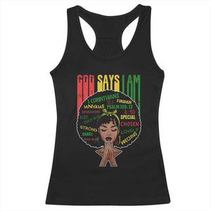 Proud Black African American Racerback Tank Top God Says I Am Black History Month Retro Afro Girl