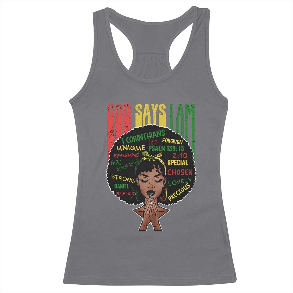 Proud Black African American Racerback Tank Top God Says I Am Black History Month Retro Afro Girl