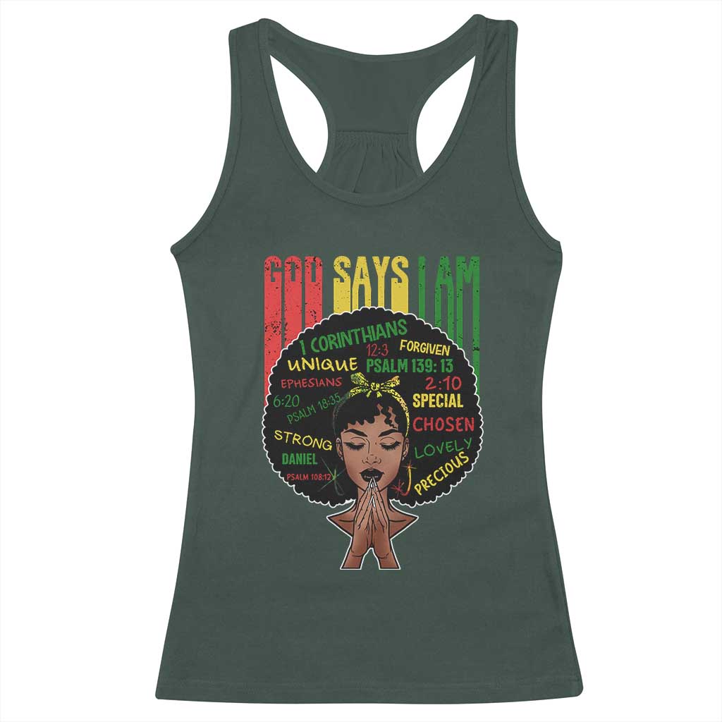 Proud Black African American Racerback Tank Top God Says I Am Black History Month Retro Afro Girl