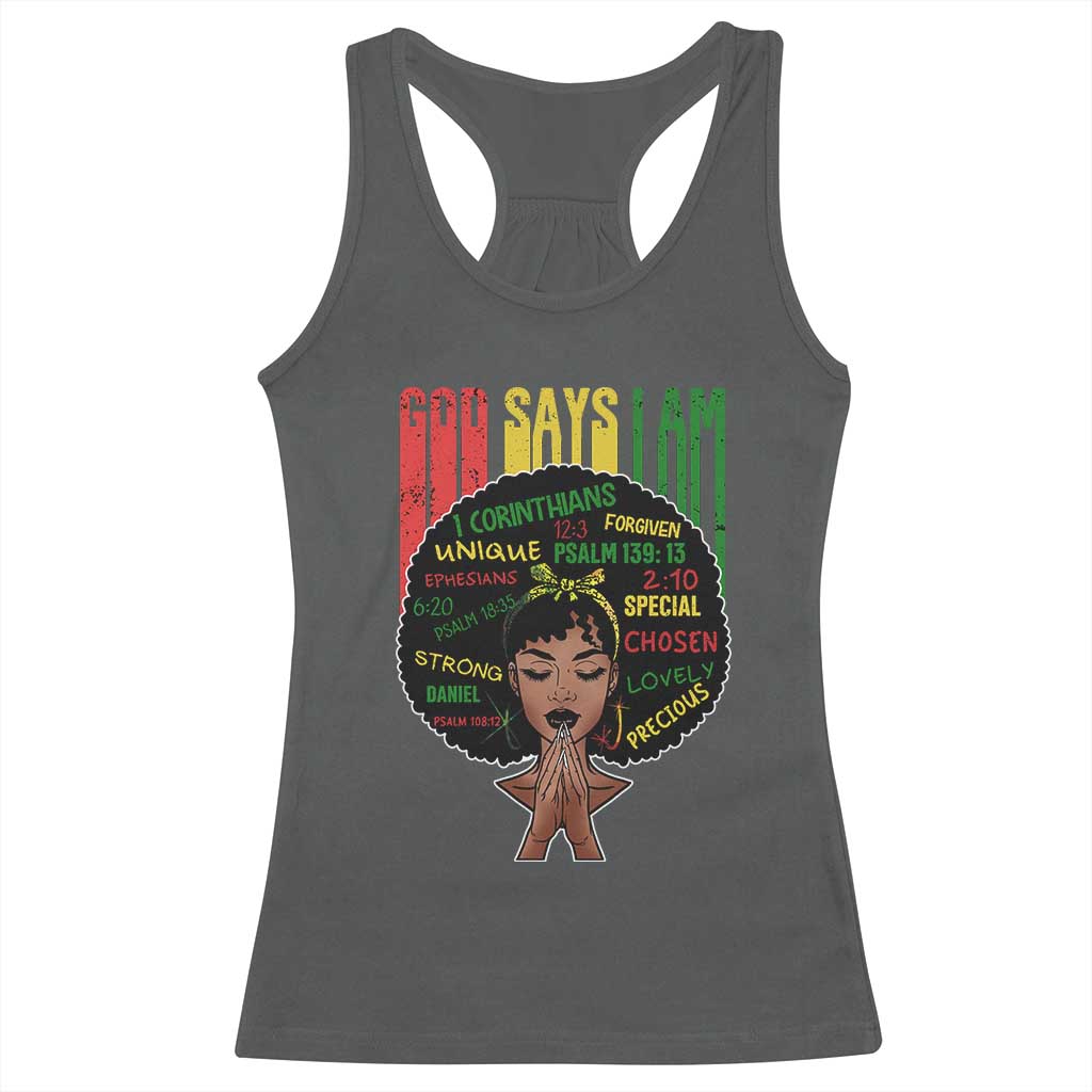 Proud Black African American Racerback Tank Top God Says I Am Black History Month Retro Afro Girl