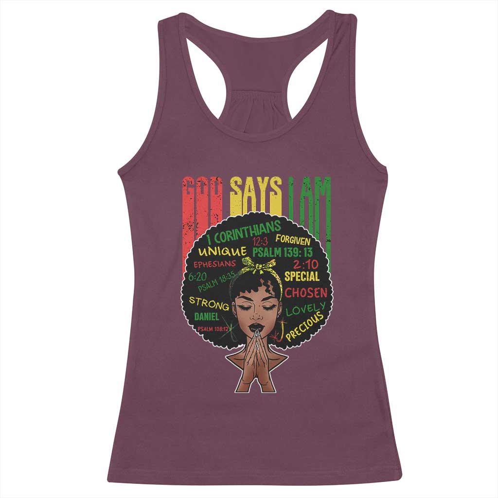 Proud Black African American Racerback Tank Top God Says I Am Black History Month Retro Afro Girl