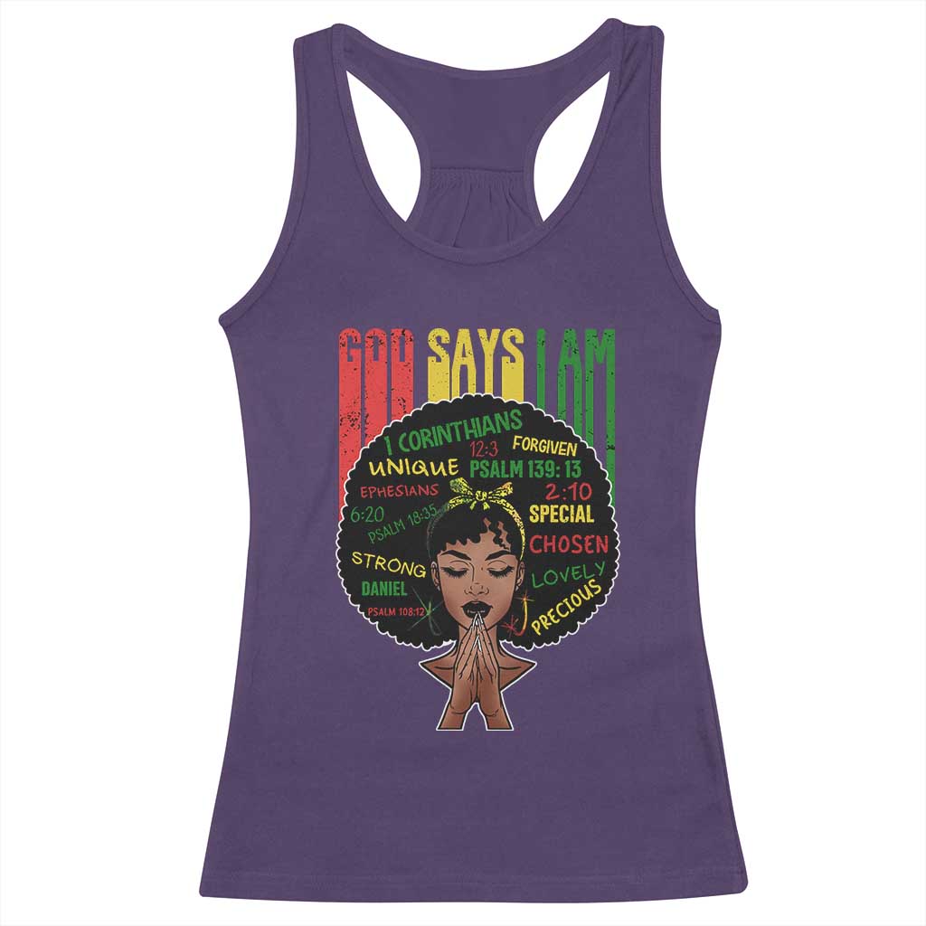 Proud Black African American Racerback Tank Top God Says I Am Black History Month Retro Afro Girl