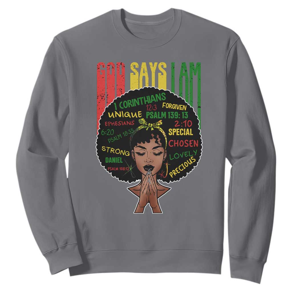 Proud Black African American Sweatshirt God Says I Am Black History Month Retro Afro Girl