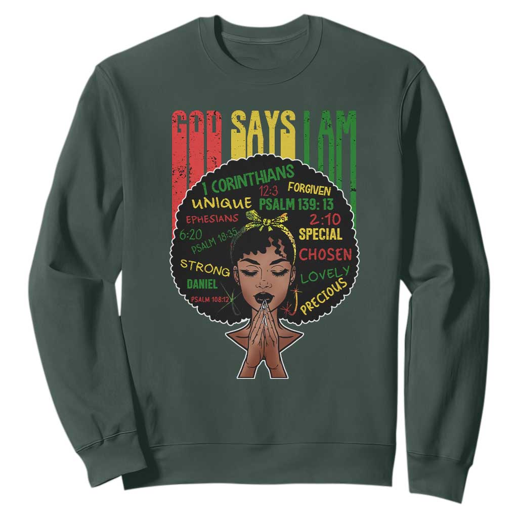 Proud Black African American Sweatshirt God Says I Am Black History Month Retro Afro Girl