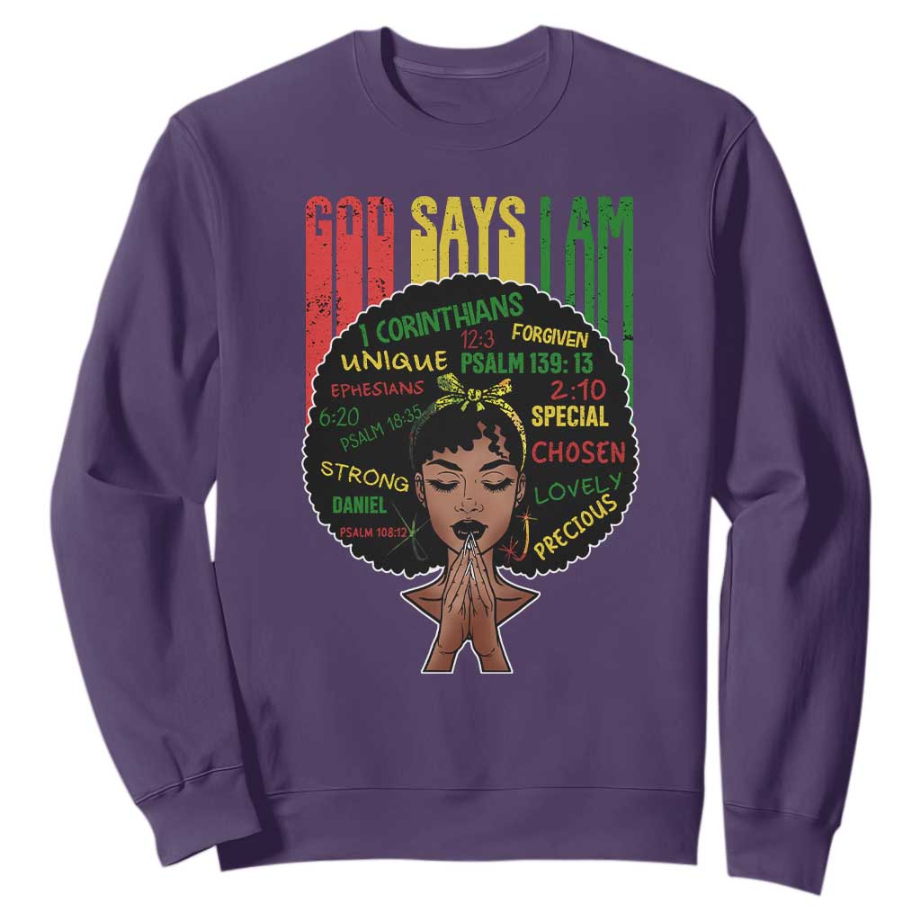 Proud Black African American Sweatshirt God Says I Am Black History Month Retro Afro Girl