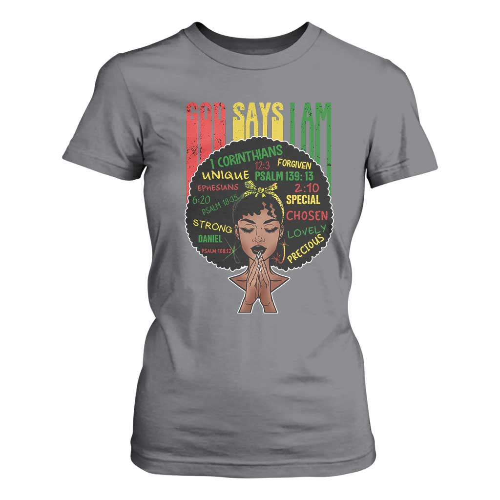 Proud Black African American T Shirt For Women God Says I Am Black History Month Retro Afro Girl