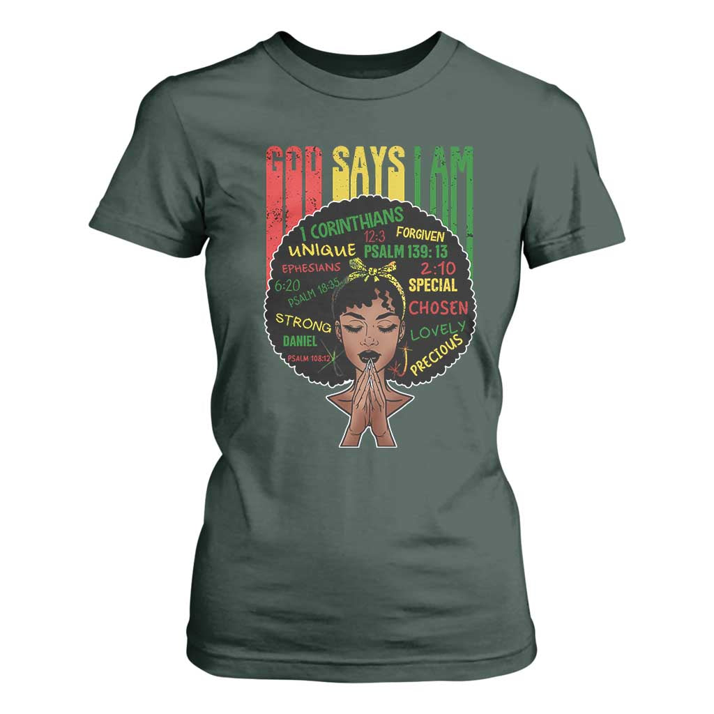 Proud Black African American T Shirt For Women God Says I Am Black History Month Retro Afro Girl