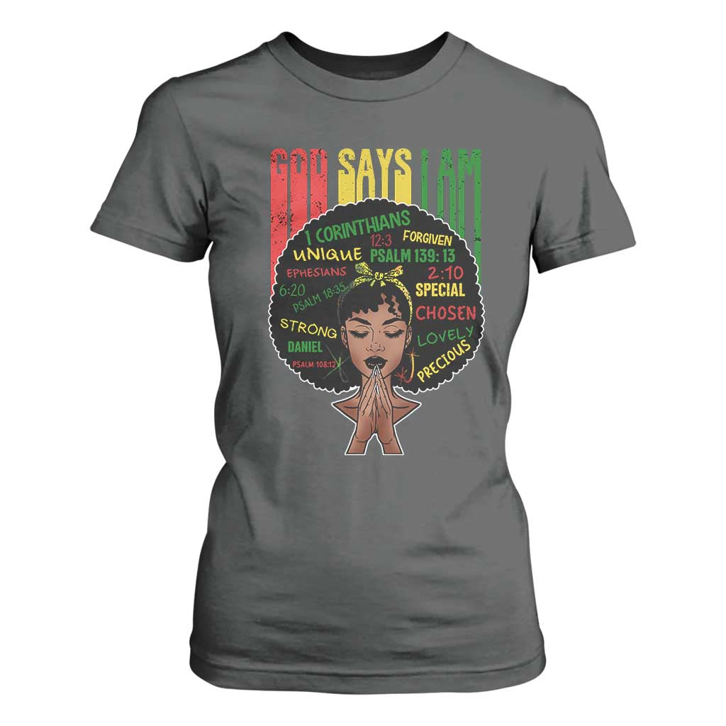 Proud Black African American T Shirt For Women God Says I Am Black History Month Retro Afro Girl