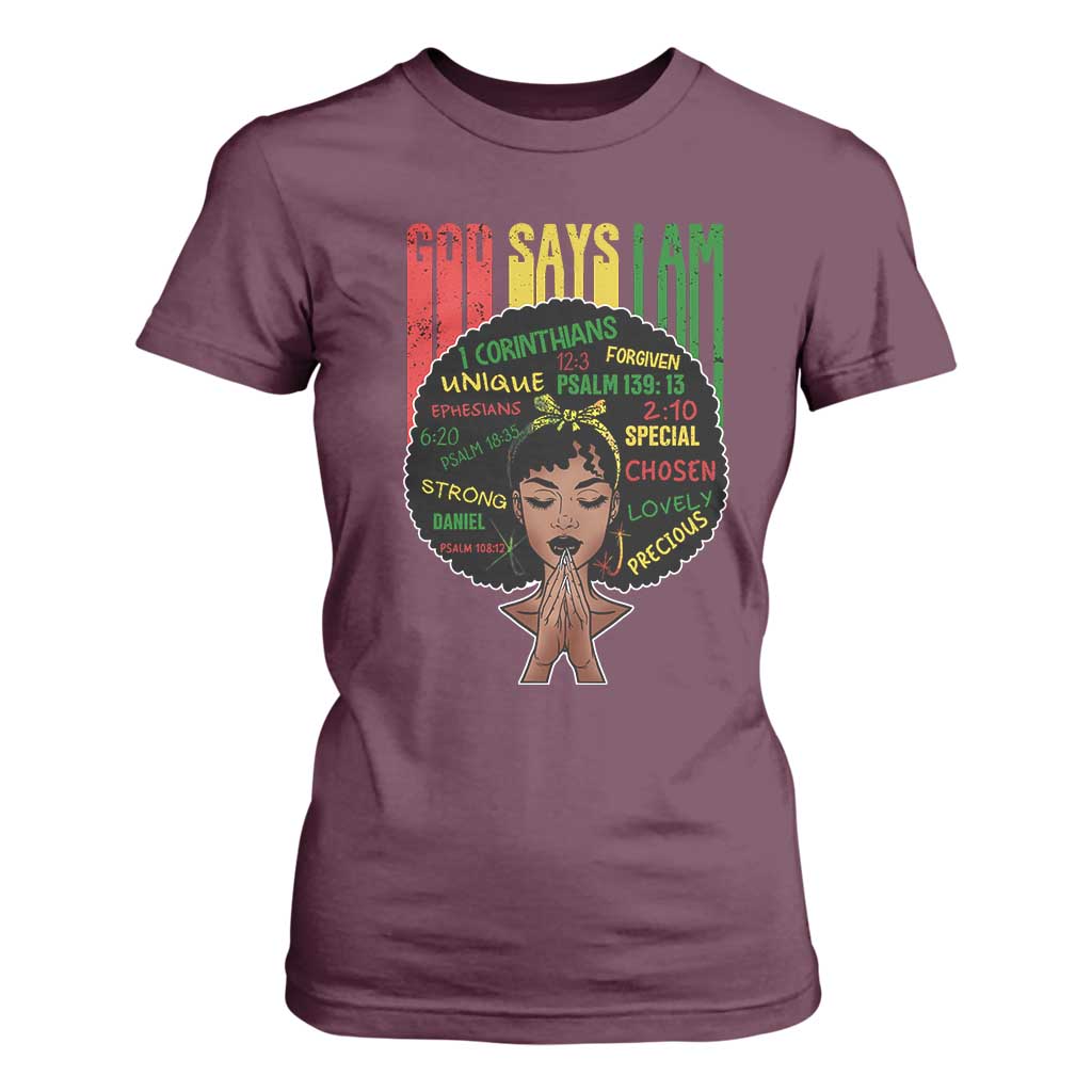 Proud Black African American T Shirt For Women God Says I Am Black History Month Retro Afro Girl