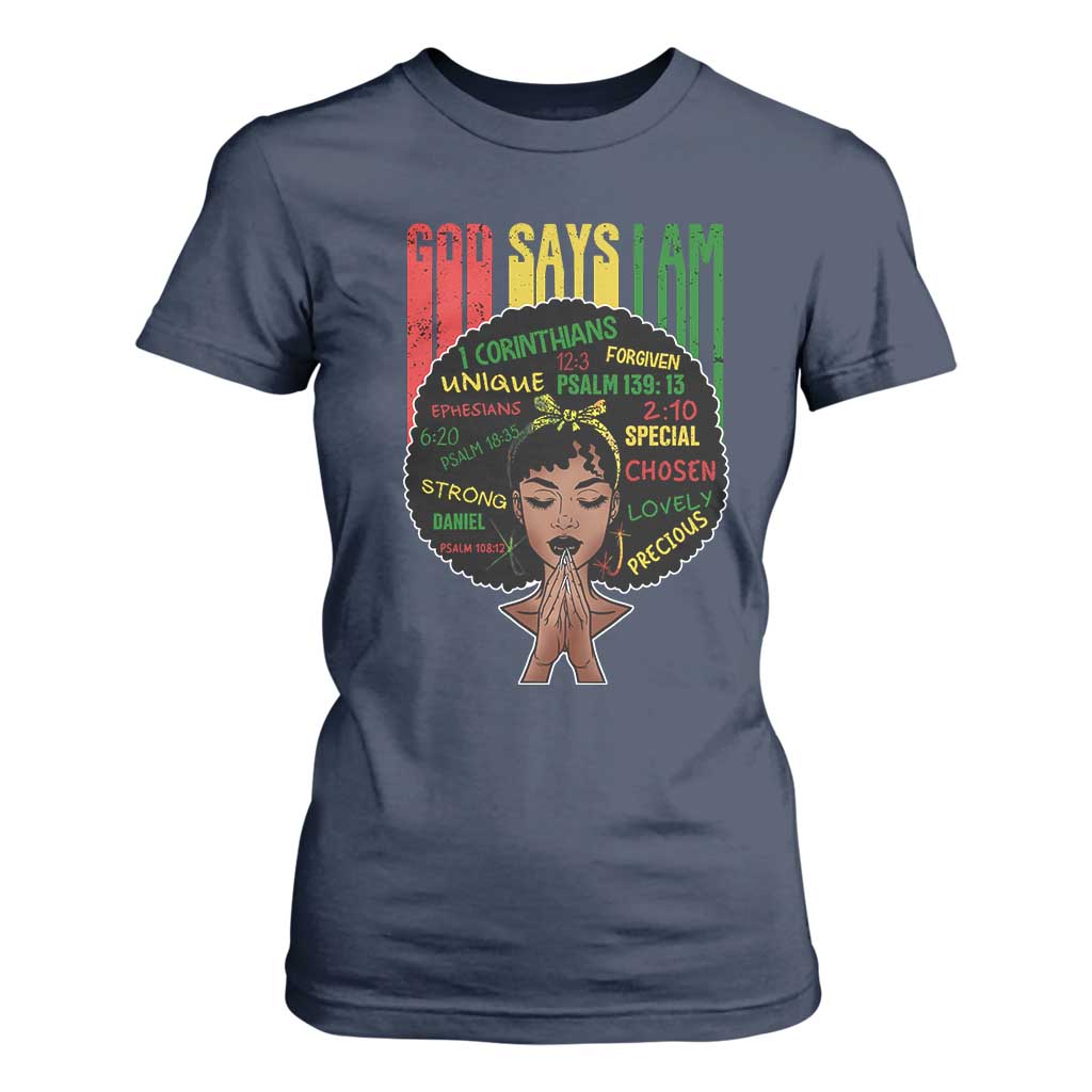 Proud Black African American T Shirt For Women God Says I Am Black History Month Retro Afro Girl