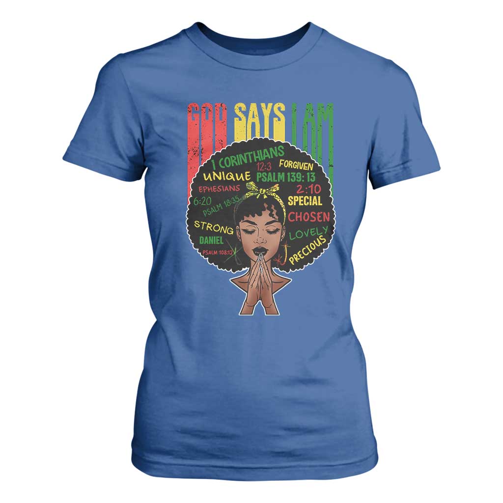 Proud Black African American T Shirt For Women God Says I Am Black History Month Retro Afro Girl
