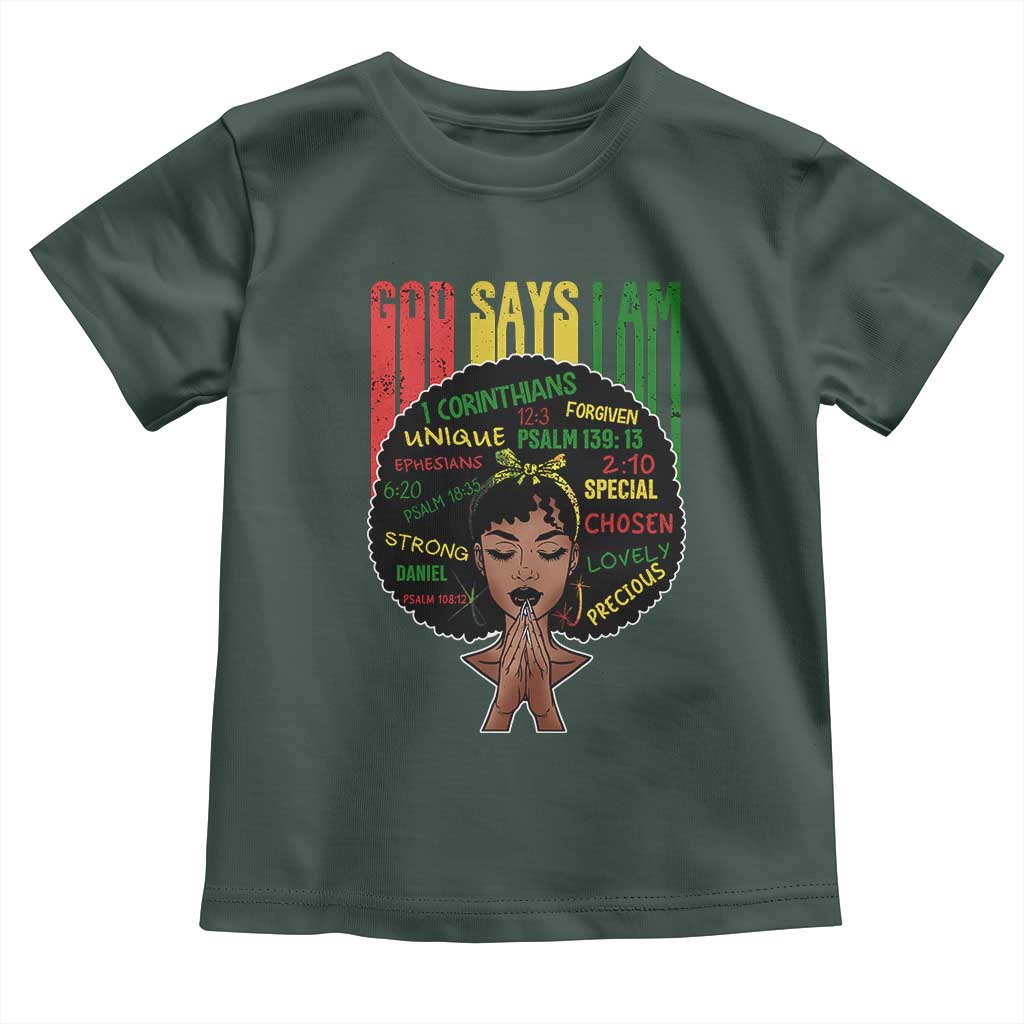Proud Black African American Toddler T Shirt God Says I Am Black History Month Retro Afro Girl