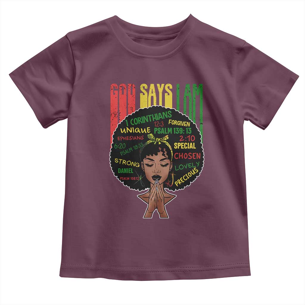 Proud Black African American Toddler T Shirt God Says I Am Black History Month Retro Afro Girl