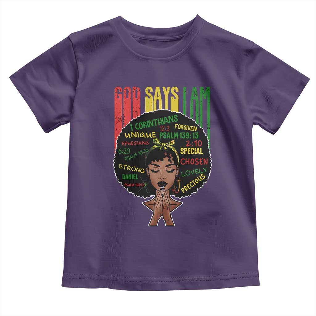 Proud Black African American Toddler T Shirt God Says I Am Black History Month Retro Afro Girl