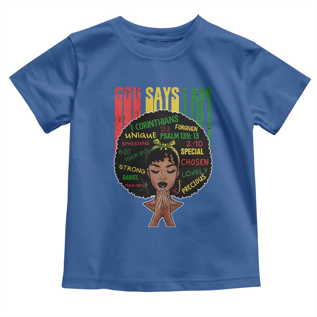 Proud Black African American Toddler T Shirt God Says I Am Black History Month Retro Afro Girl