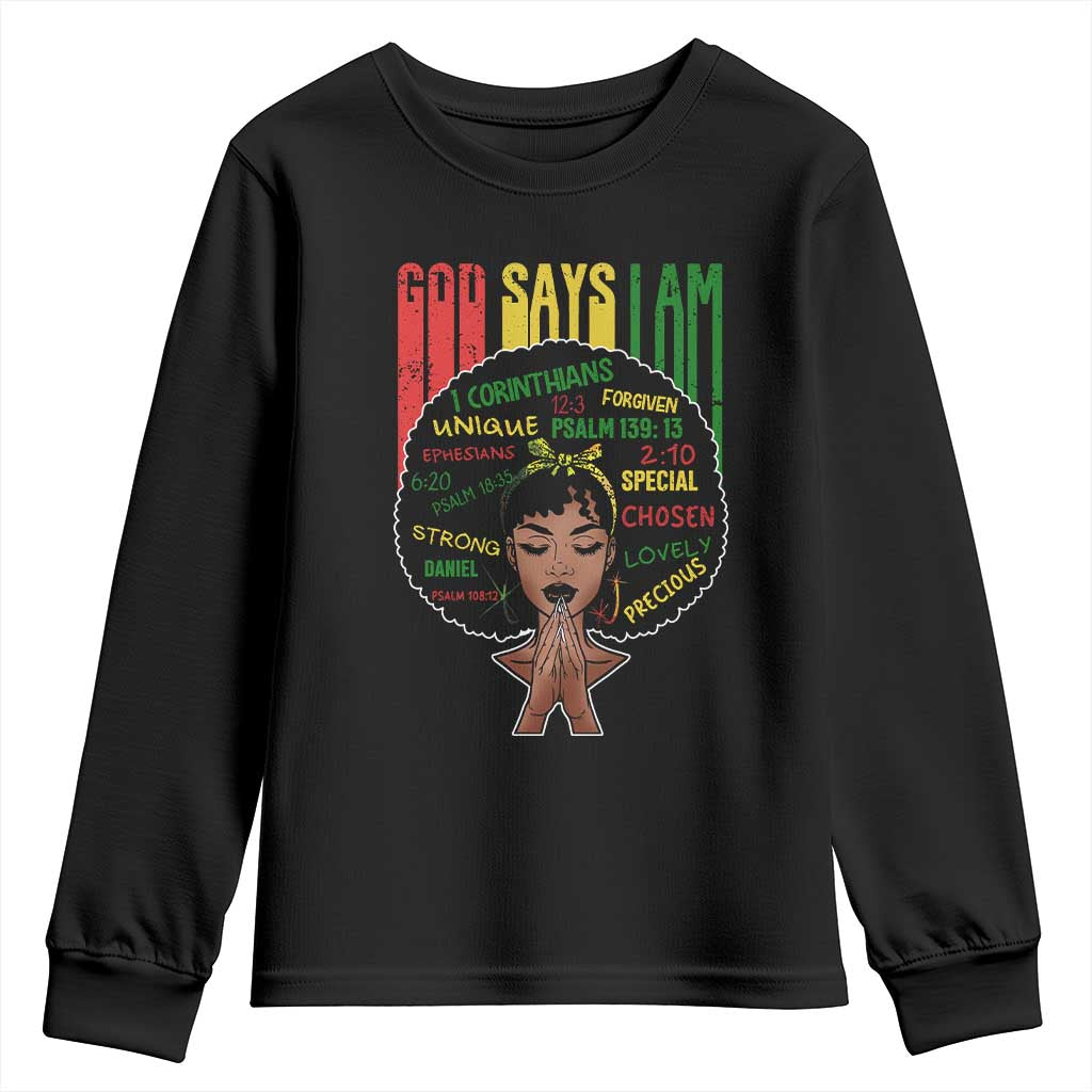 Proud Black African American Youth Sweatshirt God Says I Am Black History Month Retro Afro Girl
