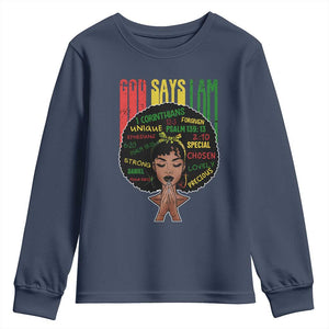 Proud Black African American Youth Sweatshirt God Says I Am Black History Month Retro Afro Girl
