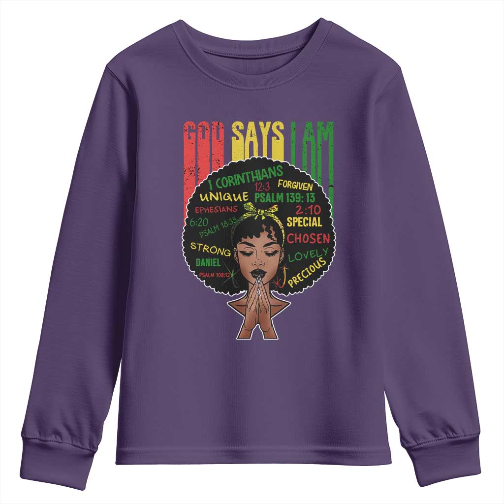 Proud Black African American Youth Sweatshirt God Says I Am Black History Month Retro Afro Girl