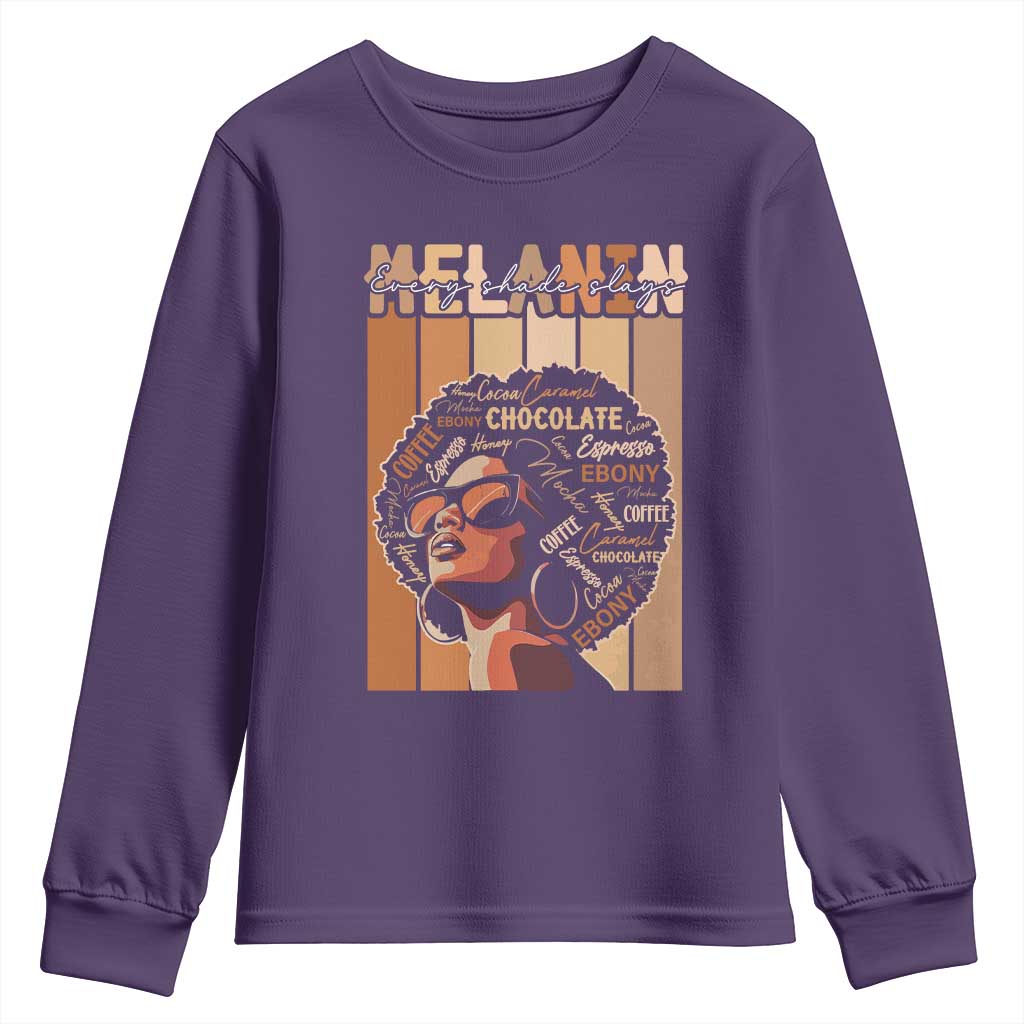 Melanin Every Shade Slays Youth Sweatshirt Melanin Black Afro Queen African American Pride