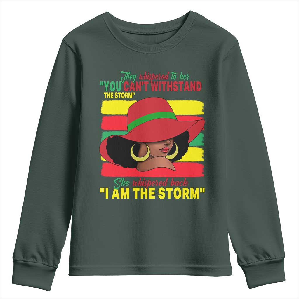 Proud Black African American Youth Sweatshirt They Whispered To Her You Can't Withstand The Storm Black History Month