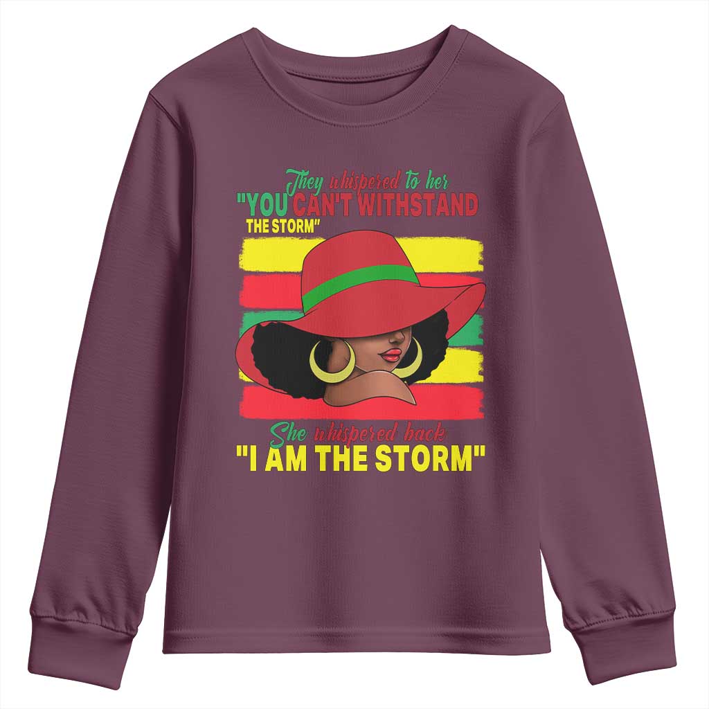 Proud Black African American Youth Sweatshirt They Whispered To Her You Can't Withstand The Storm Black History Month