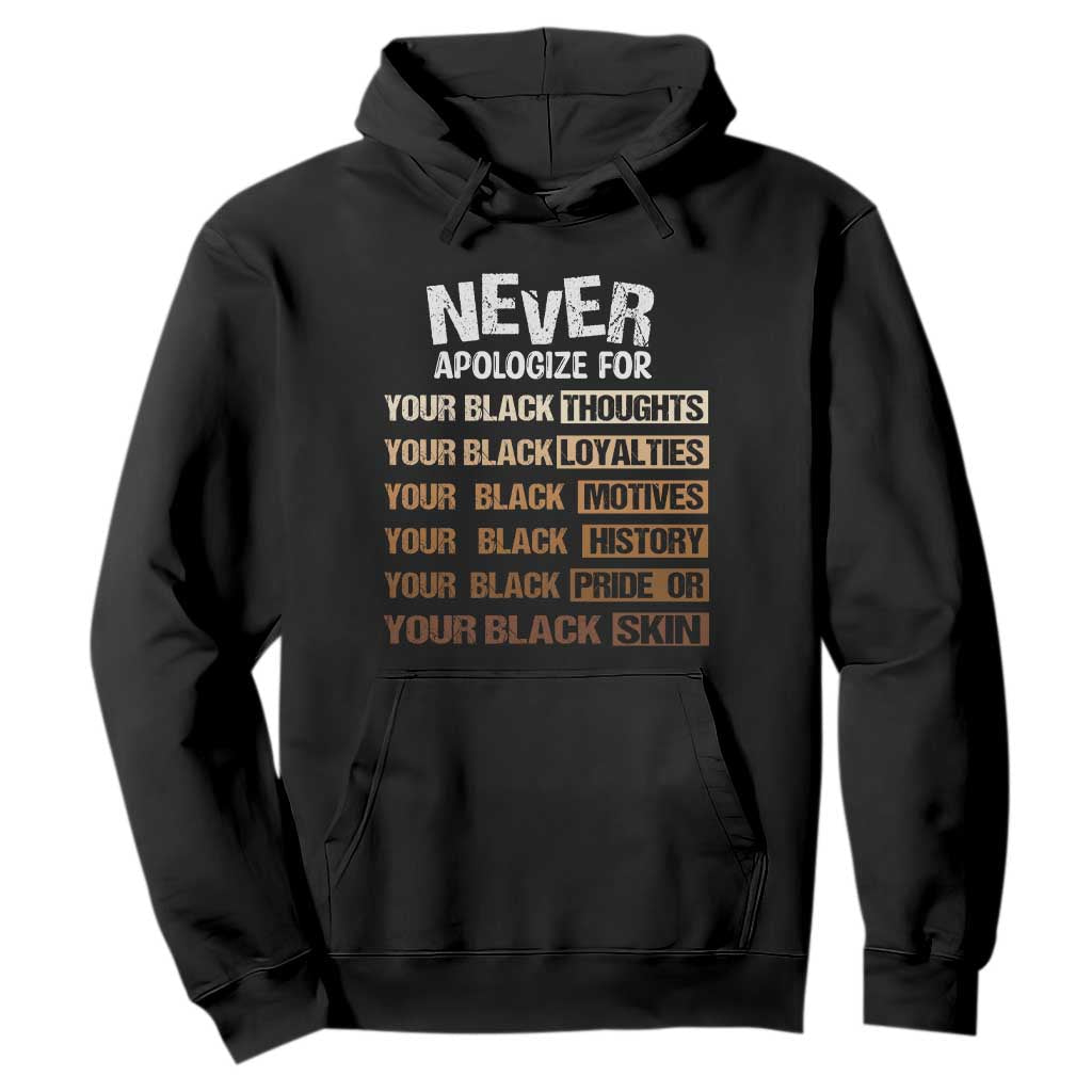 Never Apologize For Your Black Thoughts Loyalties Motives History Pride Or Skin Hoodie Pride African American Black History Month
