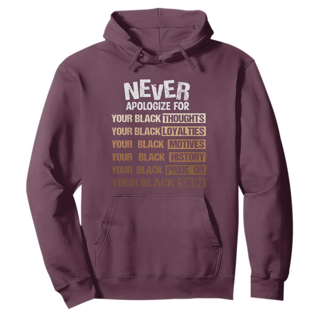 Never Apologize For Your Black Thoughts Loyalties Motives History Pride Or Skin Hoodie Pride African American Black History Month