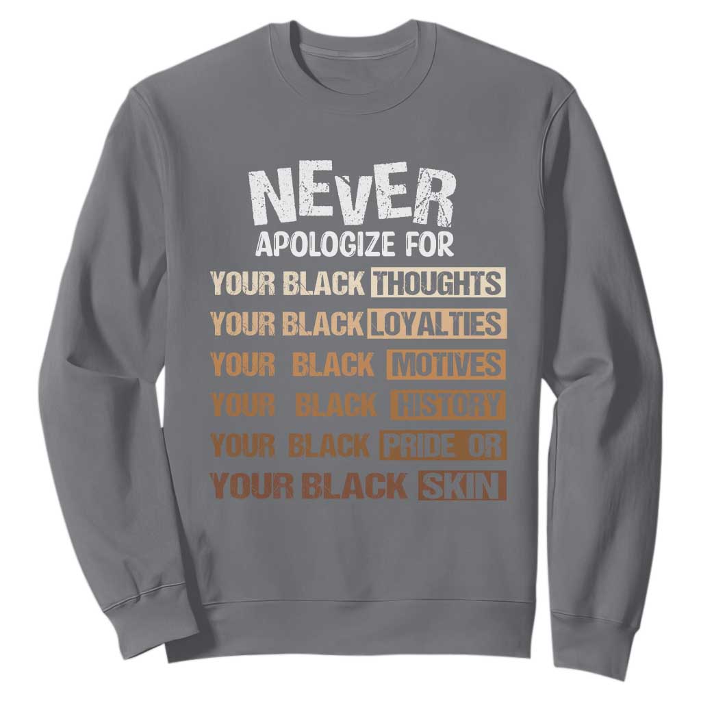 Never Apologize For Your Black Thoughts Loyalties Motives History Pride Or Skin Sweatshirt Pride African American Black History Month